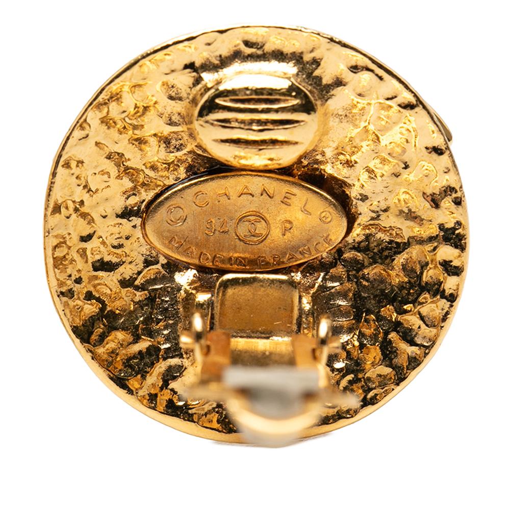 Chanel AB Chanel Gold Gold Plated Metal CC Round Clip on Earrings France