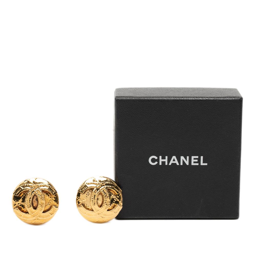 Chanel AB Chanel Gold Gold Plated Metal CC Round Clip on Earrings France