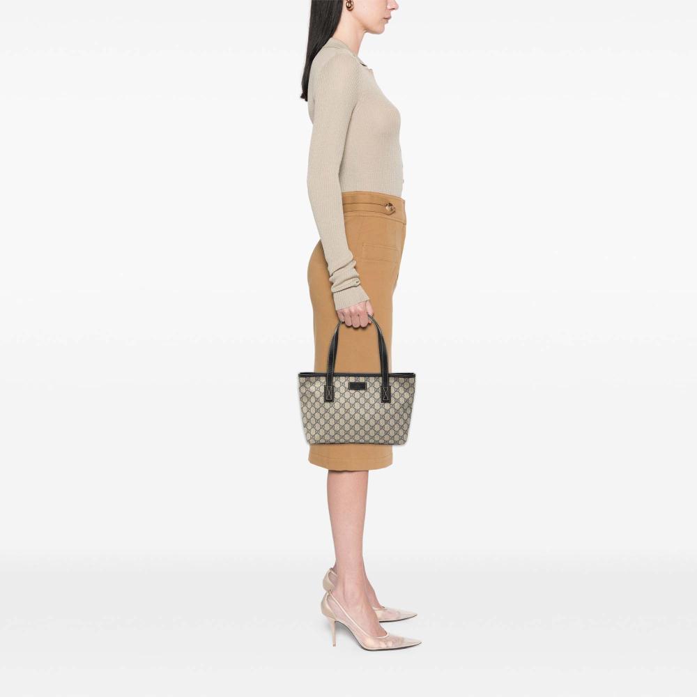 Gucci B Gucci Brown Beige Coated Canvas Fabric Small GG Supreme Joy Tote Italy