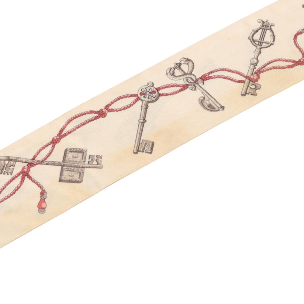 Hermès B Hermès Brown Beige Silk Fabric Les Cles a Pois Twilly Scarf France