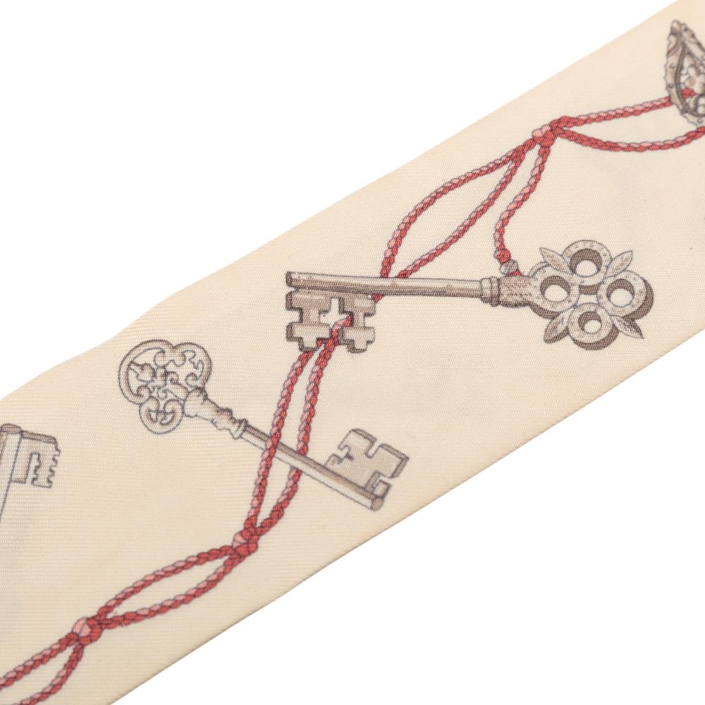 Hermès B Hermès Brown Beige Silk Fabric Les Cles a Pois Twilly Scarf France