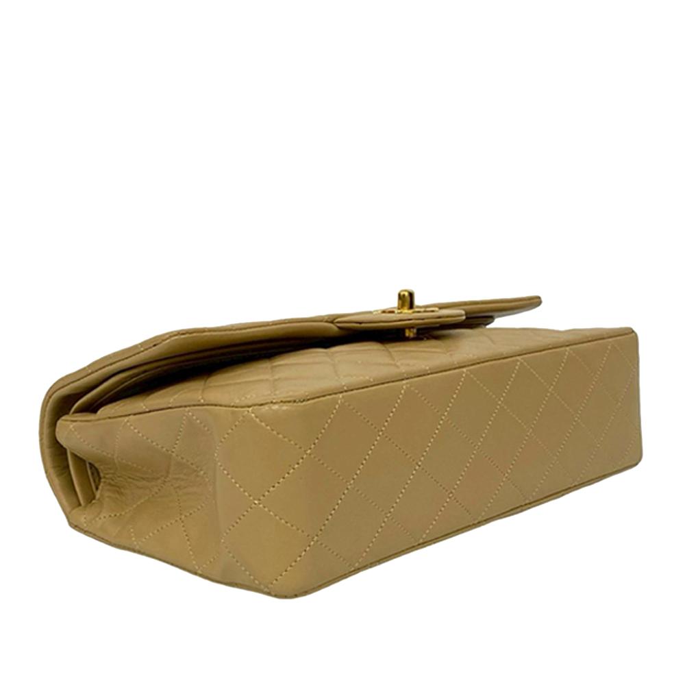 Chanel B Chanel Brown Nude Lambskin Leather Leather Medium Classic Lambskin Double Flap France