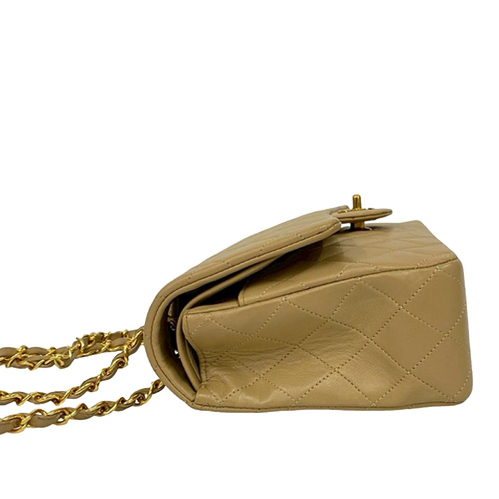 Chanel B Chanel Brown Nude Lambskin Leather Leather Medium Classic Lambskin Double Flap France