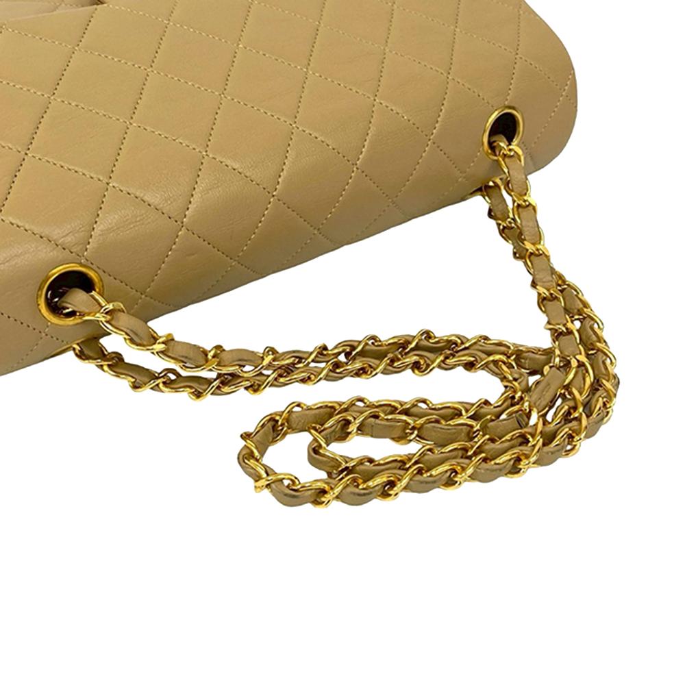 Chanel B Chanel Brown Nude Lambskin Leather Leather Medium Classic Lambskin Double Flap France