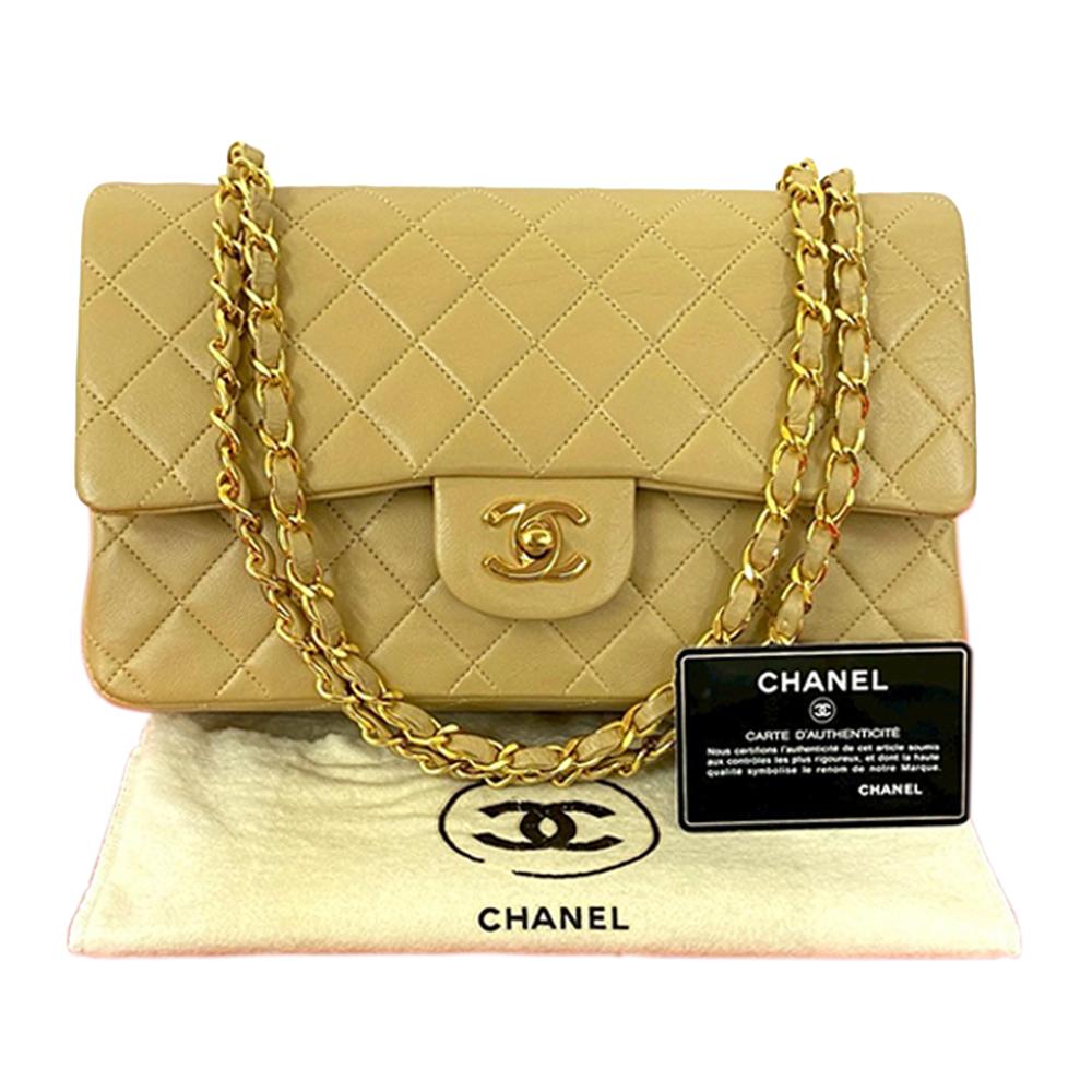 Chanel B Chanel Brown Nude Lambskin Leather Leather Medium Classic Lambskin Double Flap France