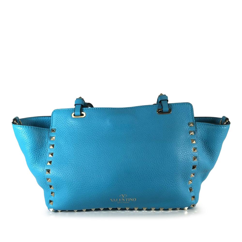 Valentino AB Valentino Blue Light Blue Calf Leather Small Grained skin Rockstud Trapeze Satchel Italy