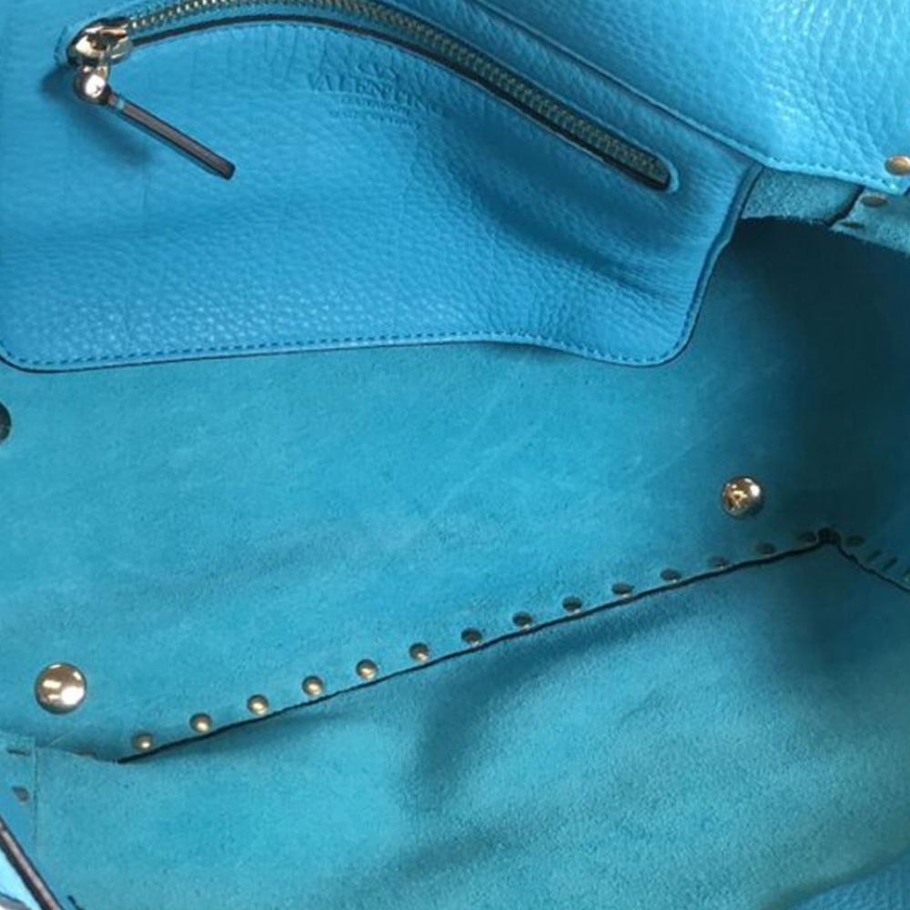Valentino AB Valentino Blue Light Blue Calf Leather Small Grained skin Rockstud Trapeze Satchel Italy