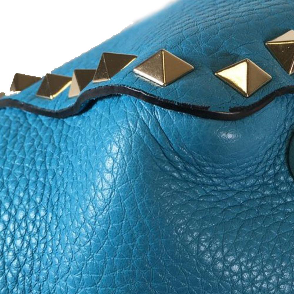 Valentino AB Valentino Blue Light Blue Calf Leather Small Grained skin Rockstud Trapeze Satchel Italy