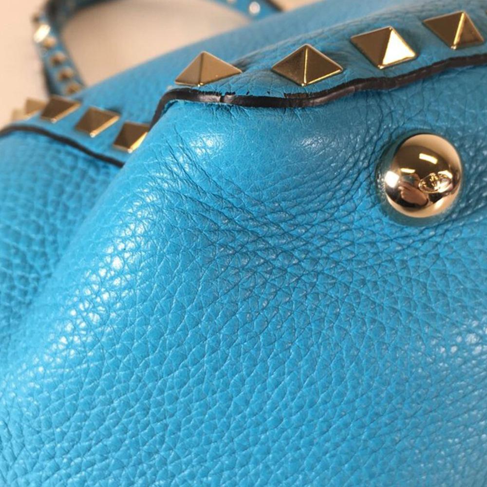 Valentino AB Valentino Blue Light Blue Calf Leather Small Grained skin Rockstud Trapeze Satchel Italy