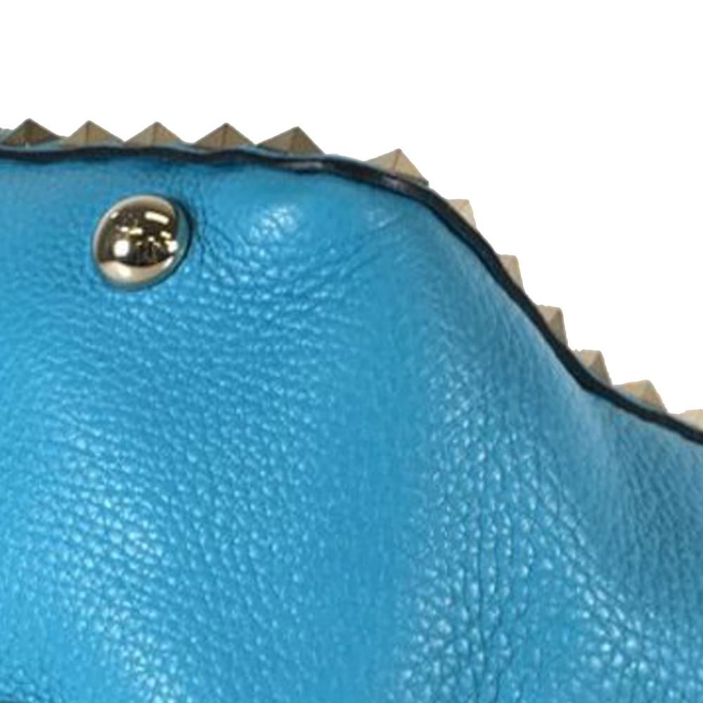 Valentino AB Valentino Blue Light Blue Calf Leather Small Grained skin Rockstud Trapeze Satchel Italy