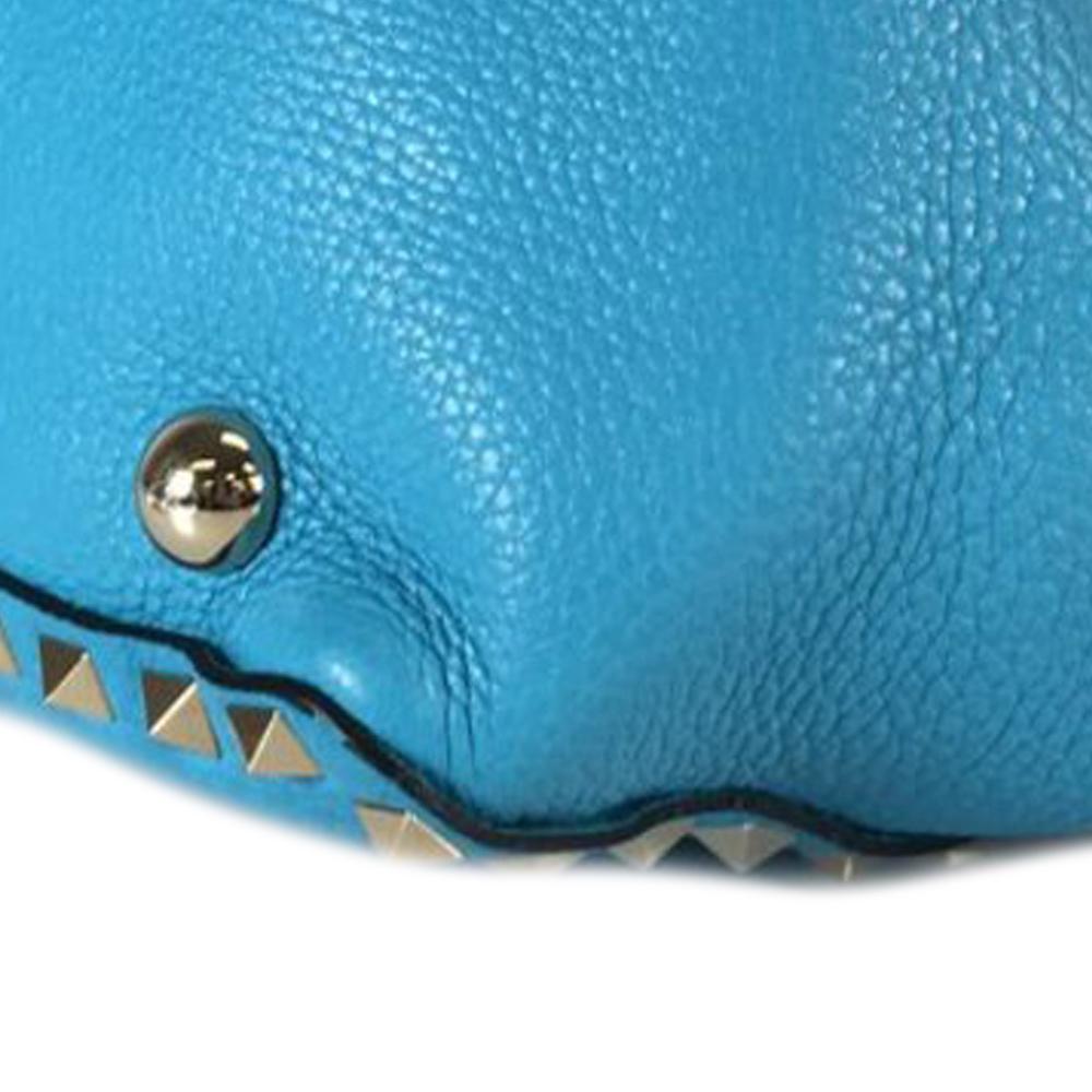 Valentino AB Valentino Blue Light Blue Calf Leather Small Grained skin Rockstud Trapeze Satchel Italy