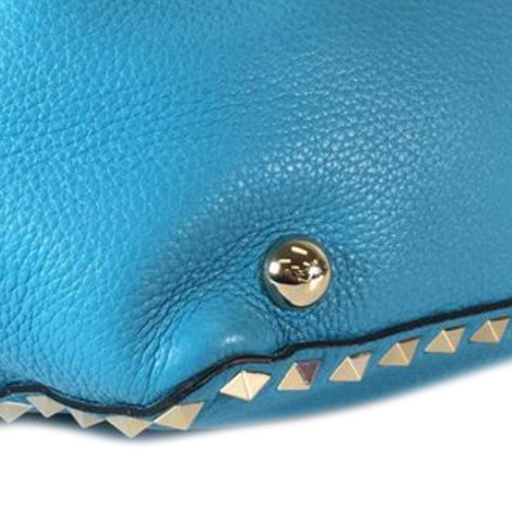 Valentino AB Valentino Blue Light Blue Calf Leather Small Grained skin Rockstud Trapeze Satchel Italy