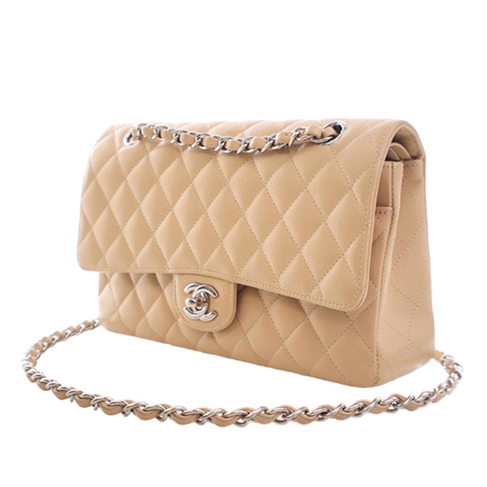 Chanel B Chanel Brown Beige Caviar Leather Leather Medium Classic Caviar Double Flap France