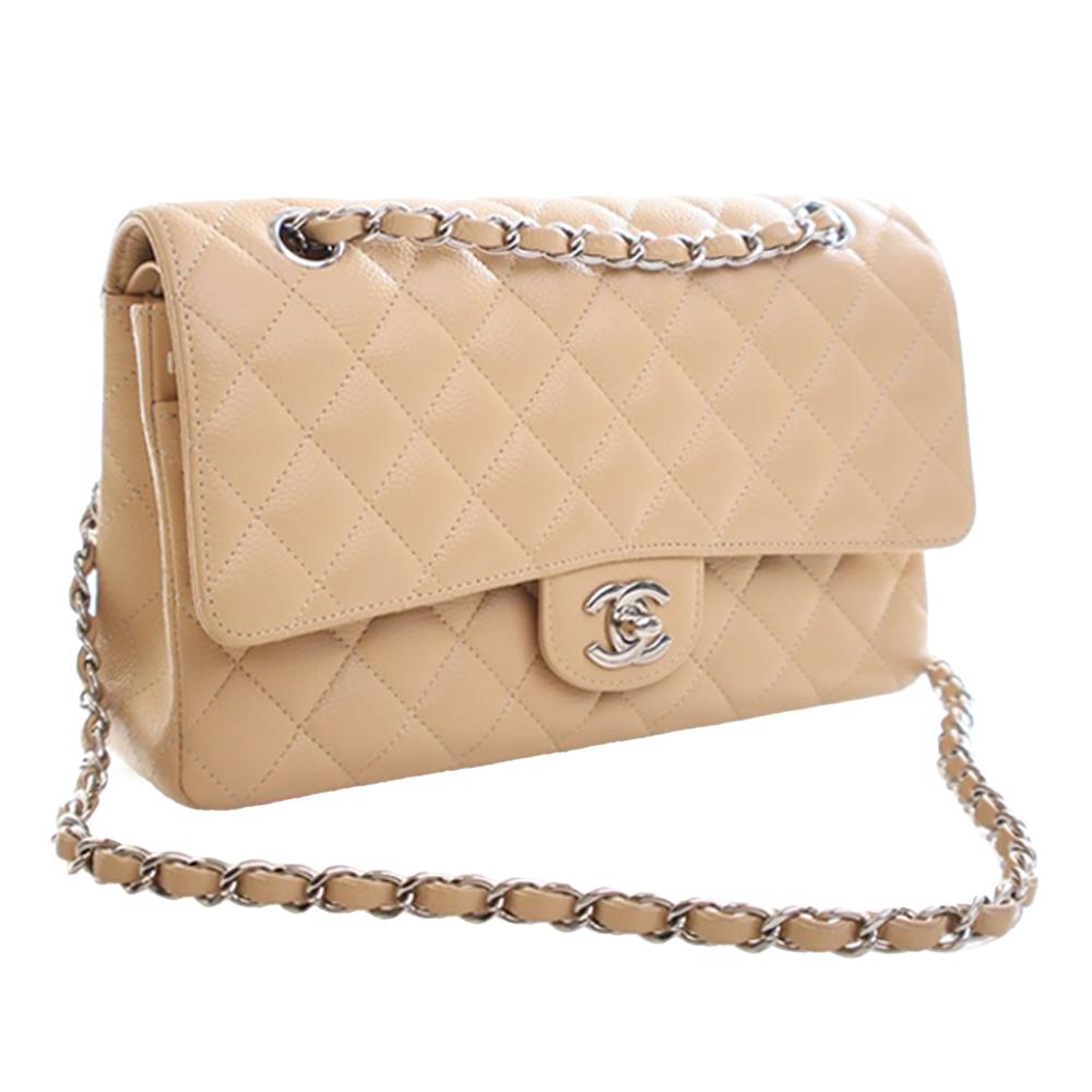 Chanel B Chanel Brown Beige Caviar Leather Leather Medium Classic Caviar Double Flap France