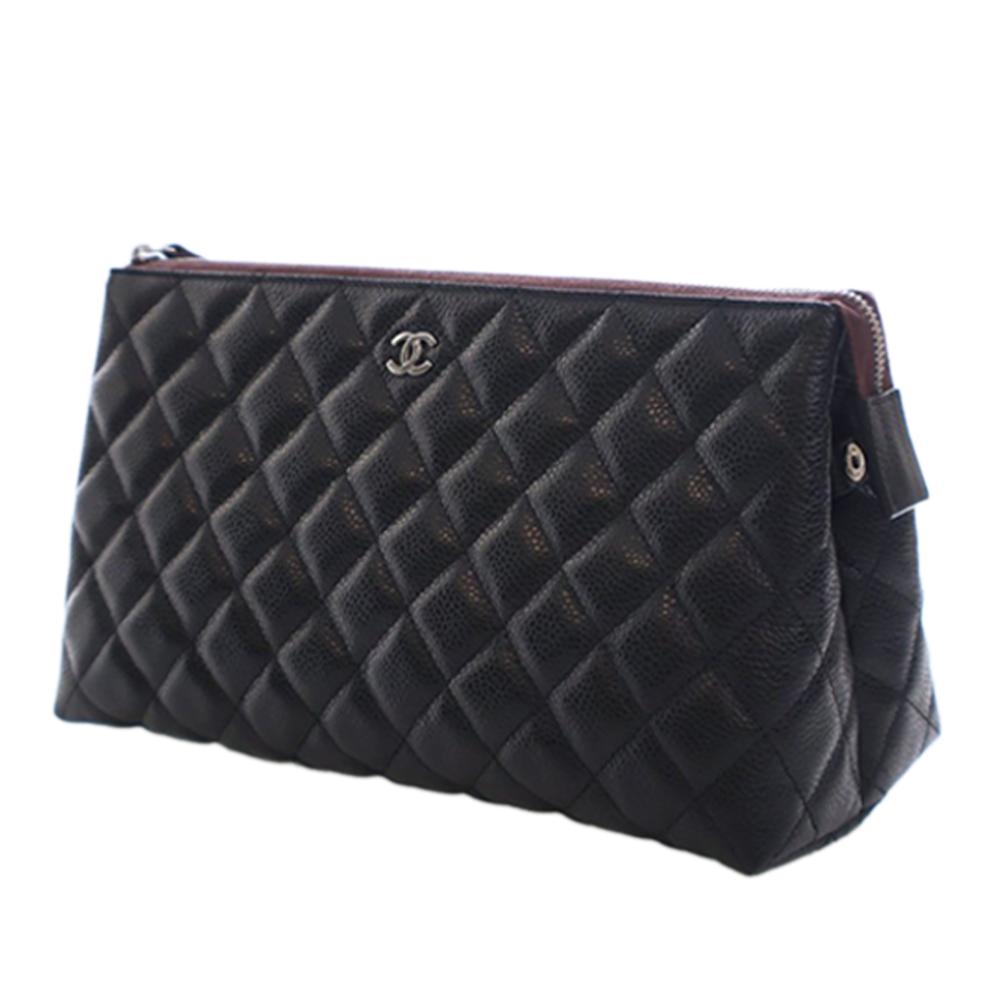 Chanel AB Chanel Black Caviar Leather Leather CC Quilted Caviar Toiletry Pouch France