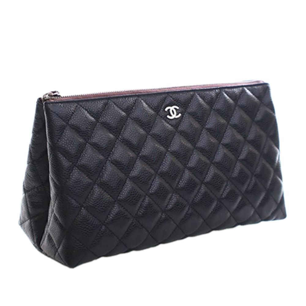 Chanel AB Chanel Black Caviar Leather Leather CC Quilted Caviar Toiletry Pouch France