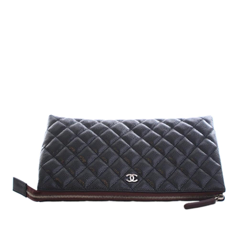 Chanel AB Chanel Black Caviar Leather Leather CC Quilted Caviar Toiletry Pouch France