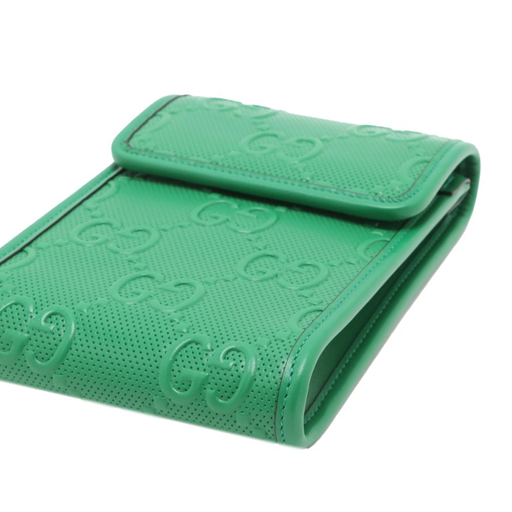 Gucci AB Gucci Green Calf Leather GG Embossed Flap Crossbody Italy