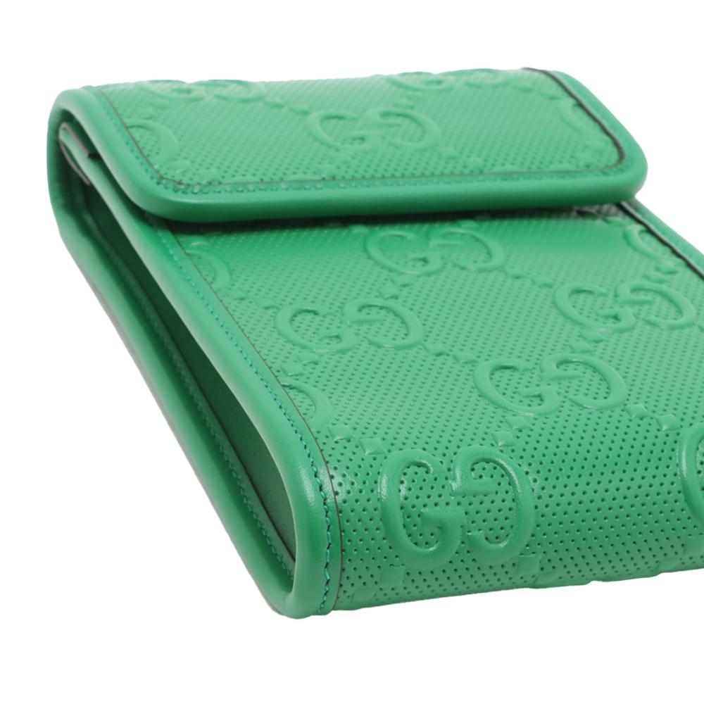 Gucci AB Gucci Green Calf Leather GG Embossed Flap Crossbody Italy