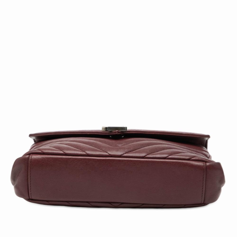 Saint Laurent Red Medium Quilted Chevron Sheepskin College Satchel Italy