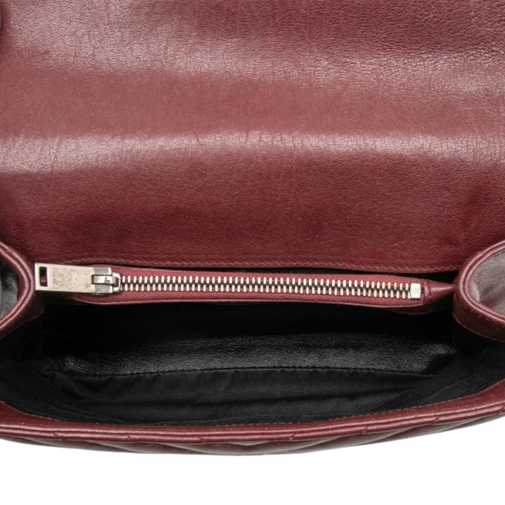 Saint Laurent Red Medium Quilted Chevron Sheepskin College Satchel Italy