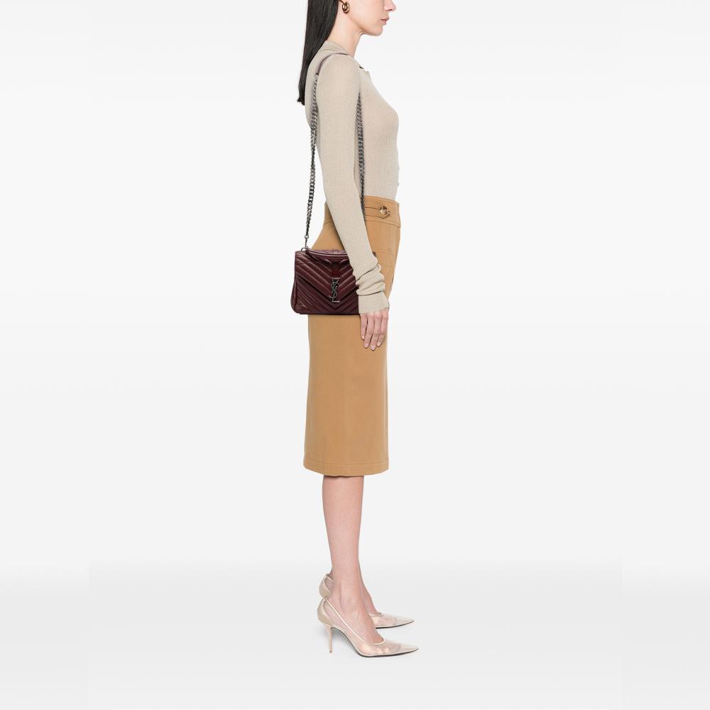 Saint Laurent Red Medium Quilted Chevron Sheepskin College Satchel Italy