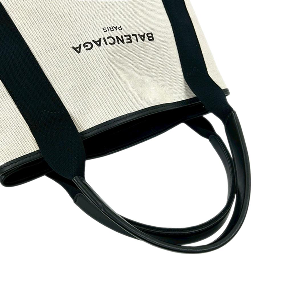Balenciaga AB Balenciaga White with Black Canvas Fabric Navy Cabas Tote S Italy