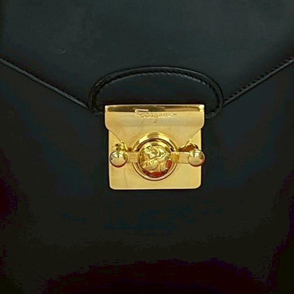 Ferragamo B Ferragamo Black Calf Leather Gancini skin Backpack Italy