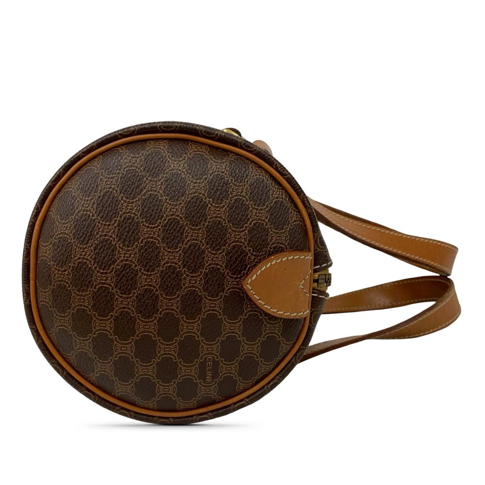 Celine AB Celine Brown Coated Canvas Fabric Macadam Boston Bag France