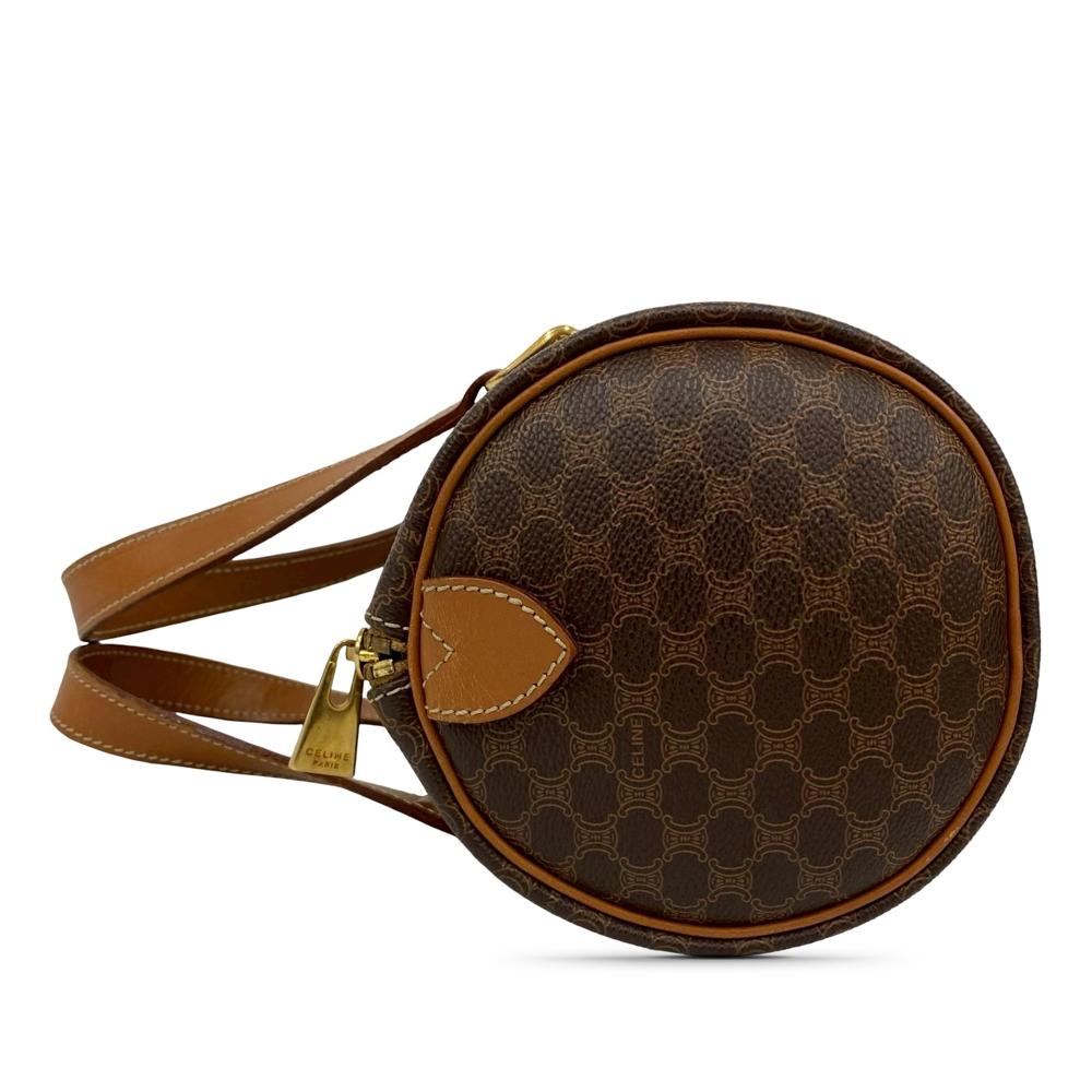 Celine AB Celine Brown Coated Canvas Fabric Macadam Boston Bag France