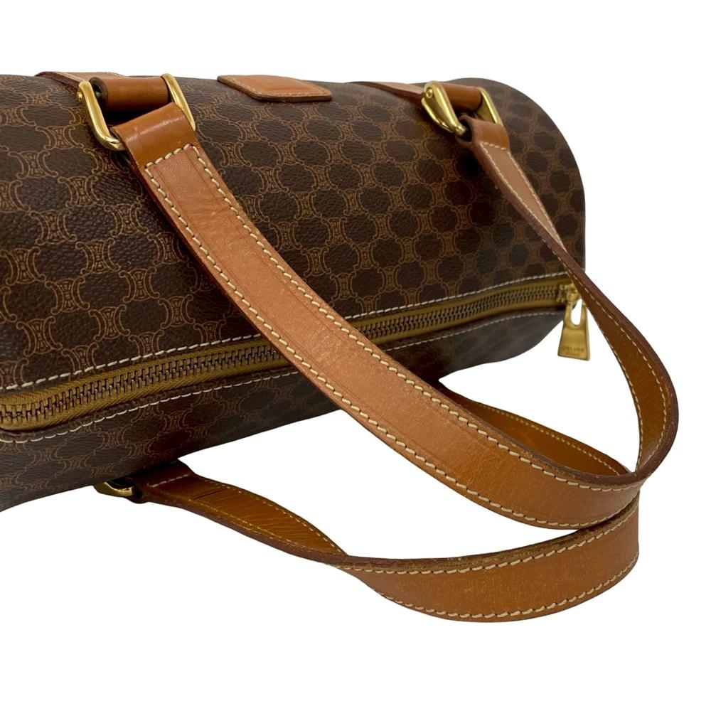Celine AB Celine Brown Coated Canvas Fabric Macadam Boston Bag France