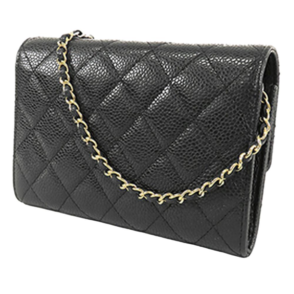 Chanel AB Chanel Black Caviar Leather Leather Classic Caviar Flap Wallet on Chain Italy