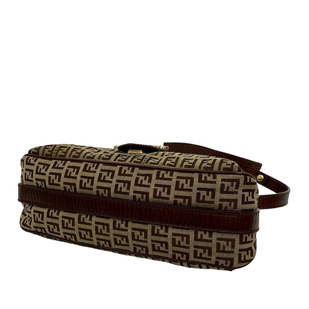 Fendi AB Fendi Brown Canvas Fabric Zucchino Flap Shoulder Bag Italy