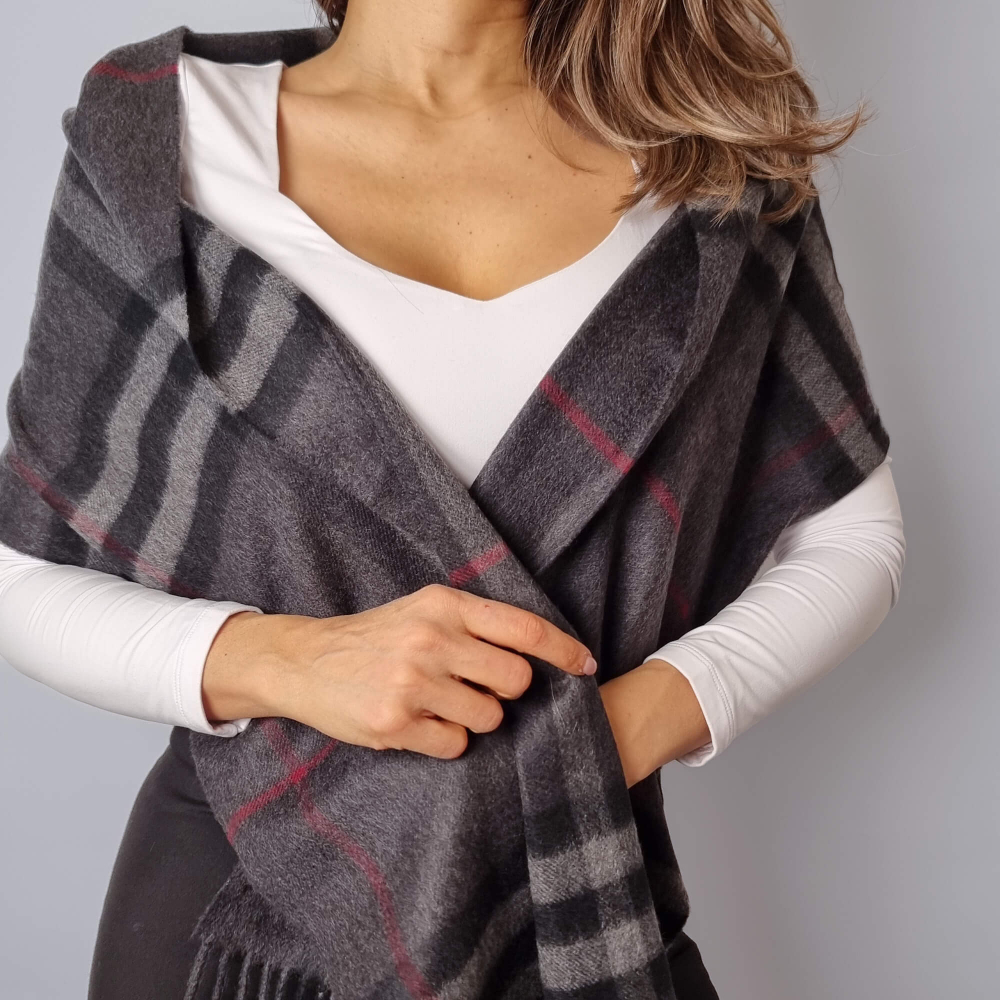 Burberry Check Cashmere Scarve Giant Motif Grey