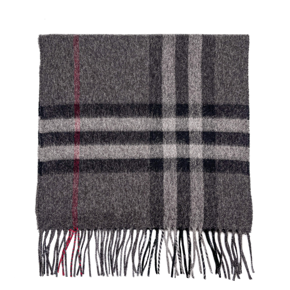Burberry Check Cashmere Scarve Giant Motif Grey