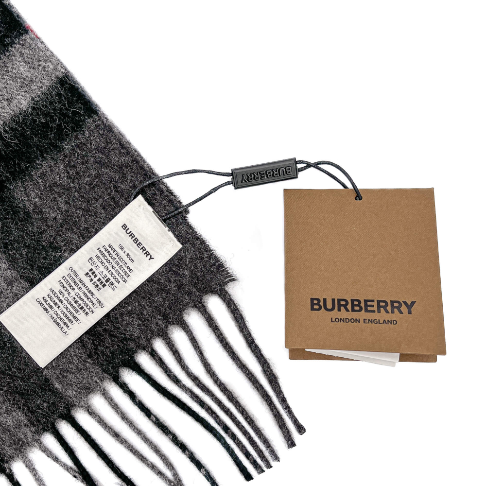 Burberry Check Cashmere Scarve Giant Motif Grey
