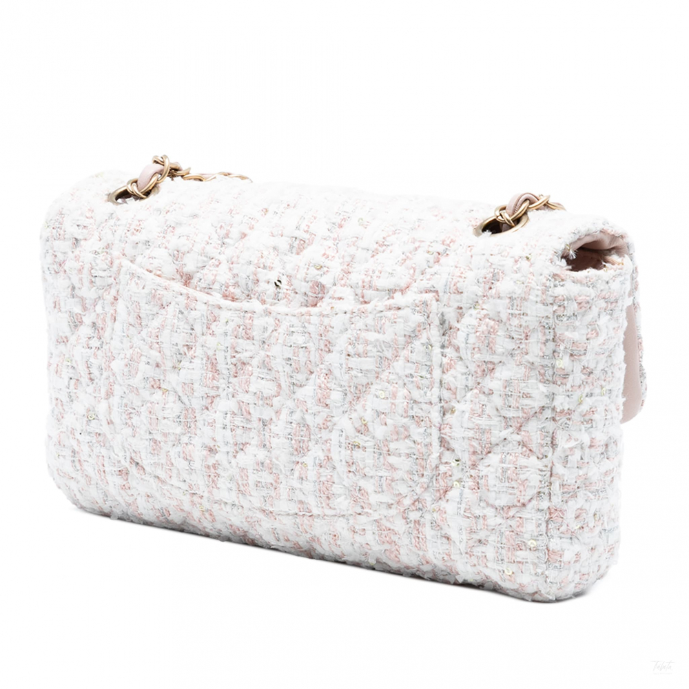 Chanel Classic Single Flap Tweed Matelassè Crossbody Pink