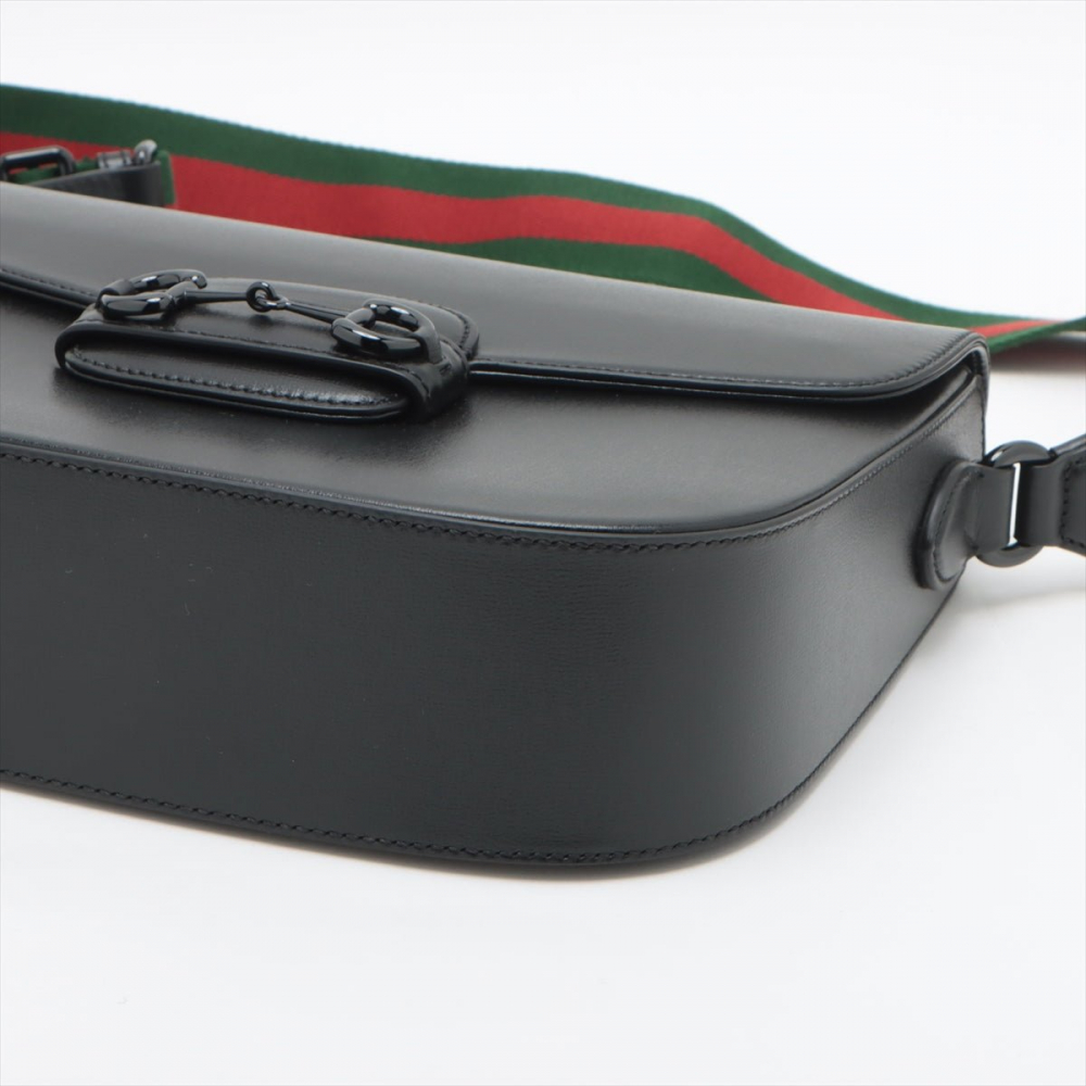 Gucci Horsebit 1955 Leather 2-Ways Messenger Shoulder Bag Black