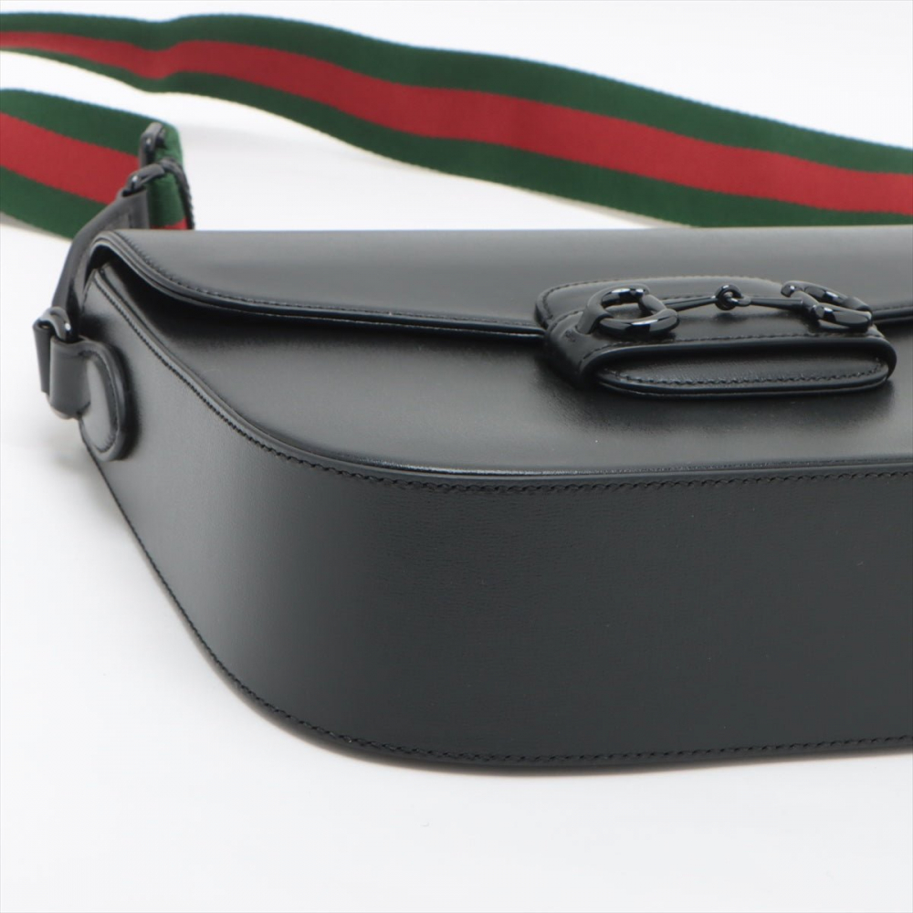 Gucci Horsebit 1955 Leather 2-Ways Messenger Shoulder Bag Black