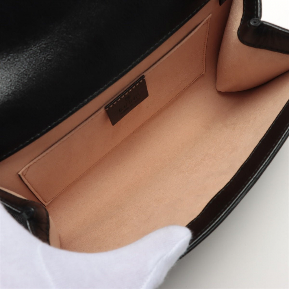 Gucci Rajah Small Striped Leather 2-Ways Flap Shoulder Bag Black