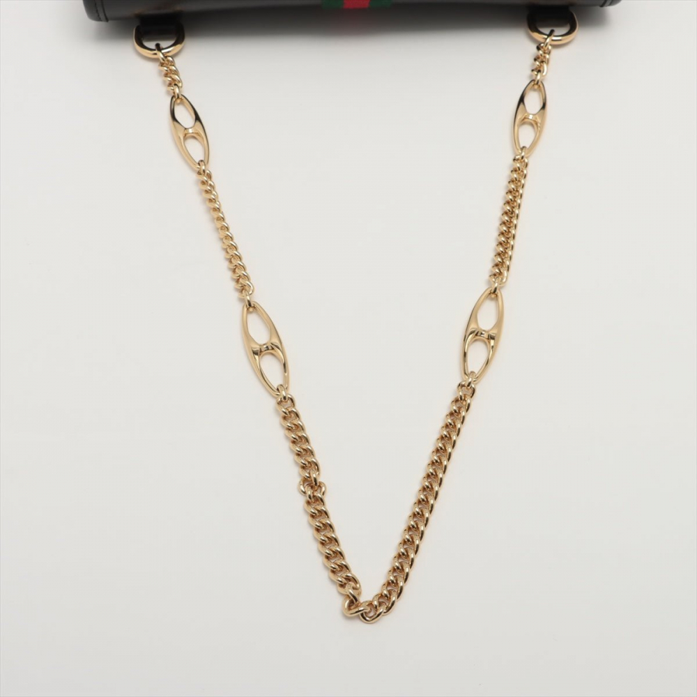 Gucci Rajah Small Striped Leather 2-Ways Flap Shoulder Bag Black