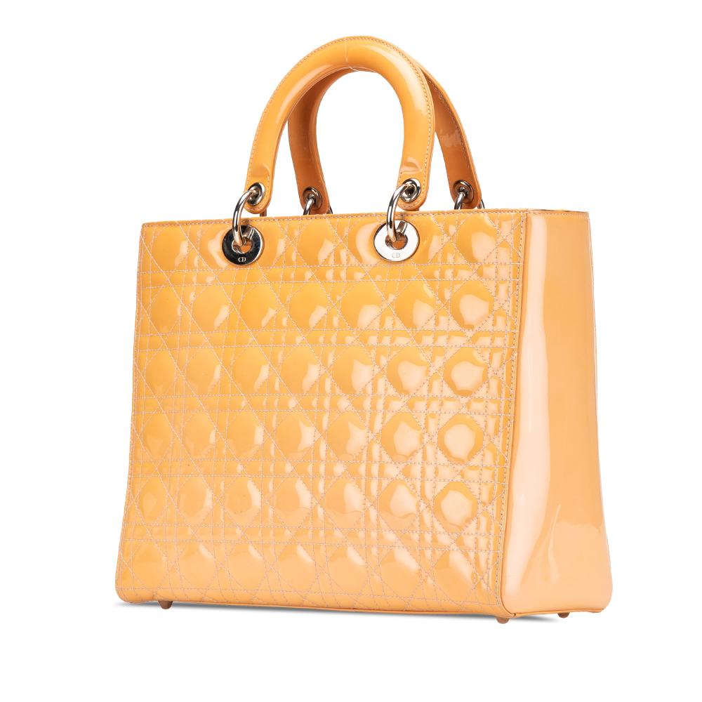 Christian Dior B Dior Brown Beige Patent Leather Leather Large Patent Cannage Lady Dior Italy