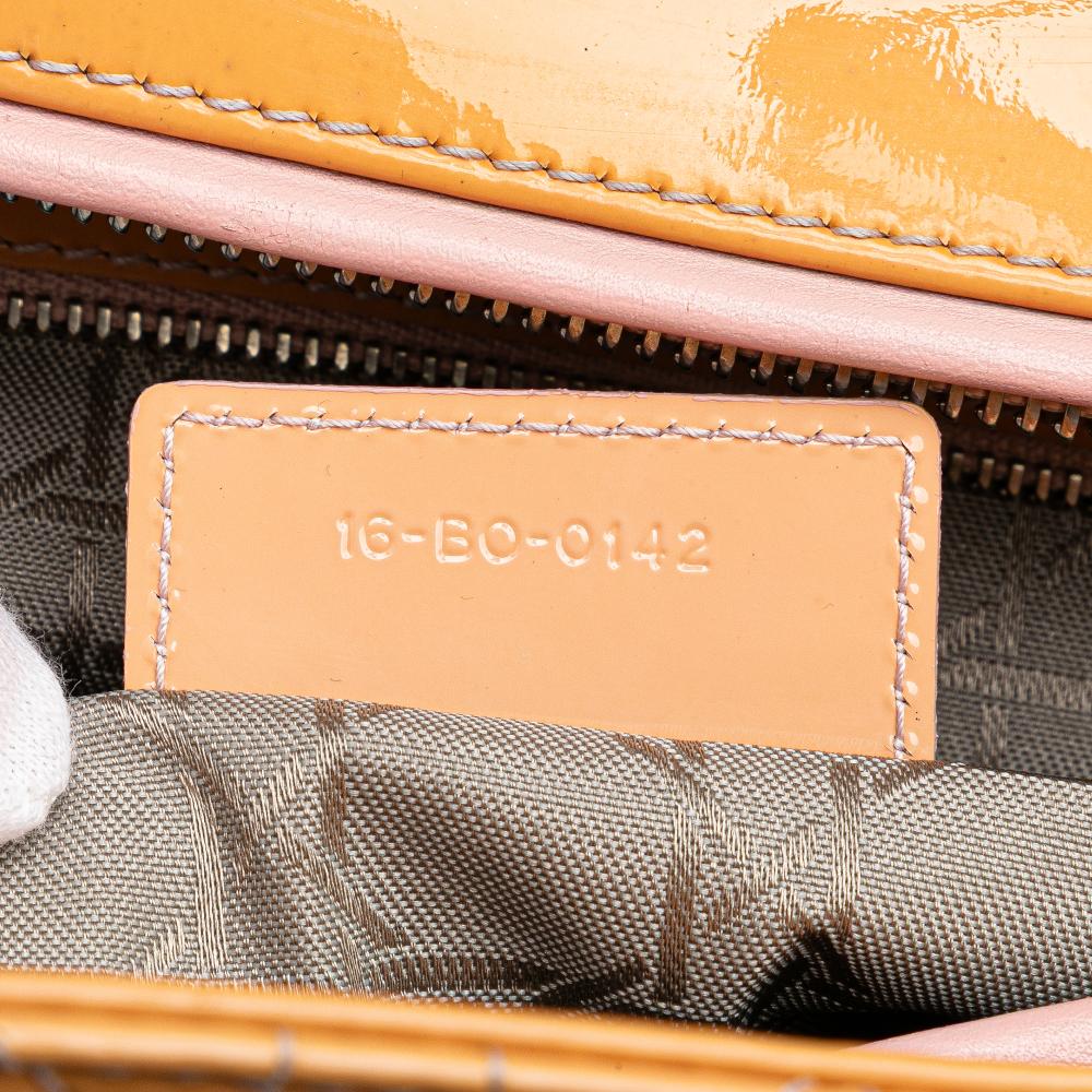 Christian Dior B Dior Brown Beige Patent Leather Leather Large Patent Cannage Lady Dior Italy