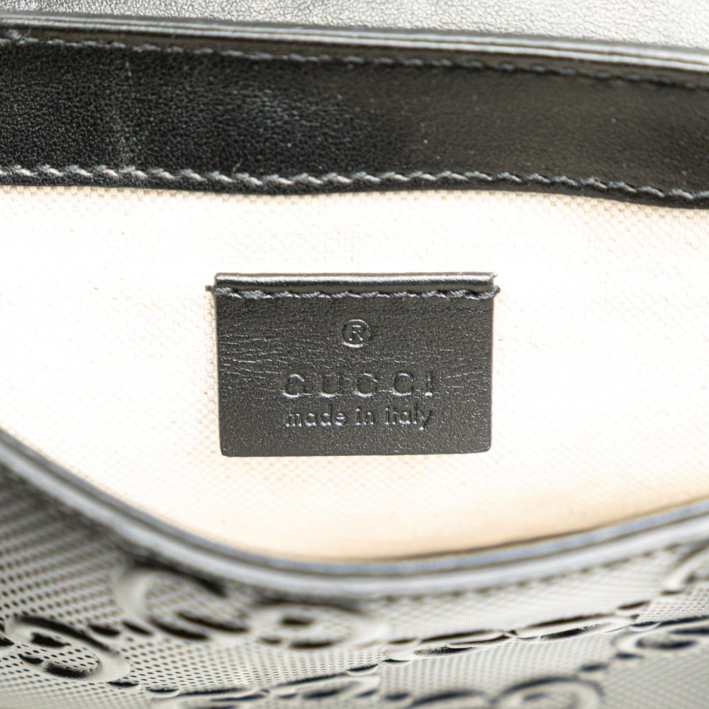 Gucci AB Gucci Black Calf Leather GG Embossed Perforated Double Belt Bag Italy