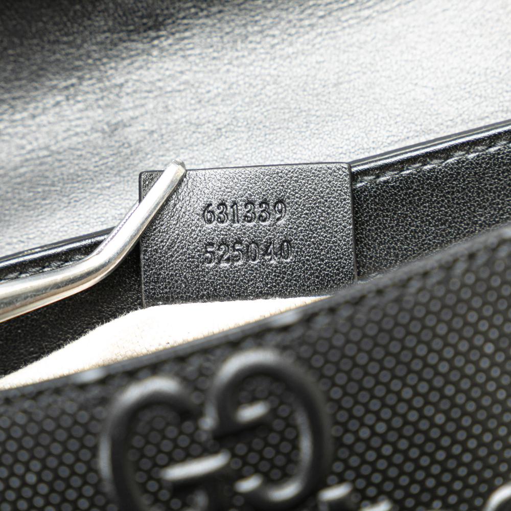 Gucci AB Gucci Black Calf Leather GG Embossed Perforated Double Belt Bag Italy