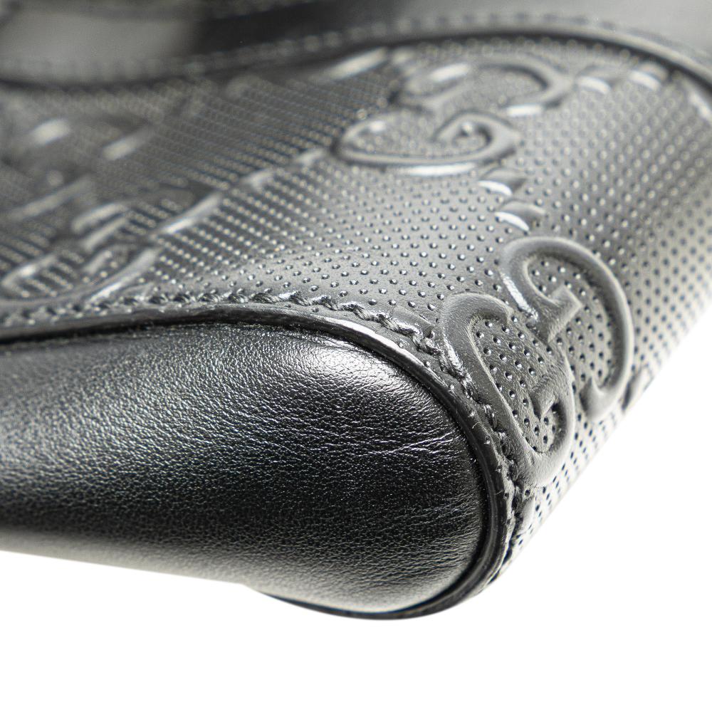Gucci AB Gucci Black Calf Leather GG Embossed Perforated Double Belt Bag Italy