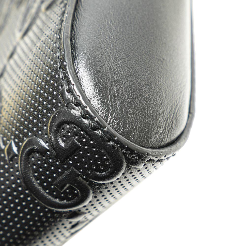 Gucci AB Gucci Black Calf Leather GG Embossed Perforated Double Belt Bag Italy