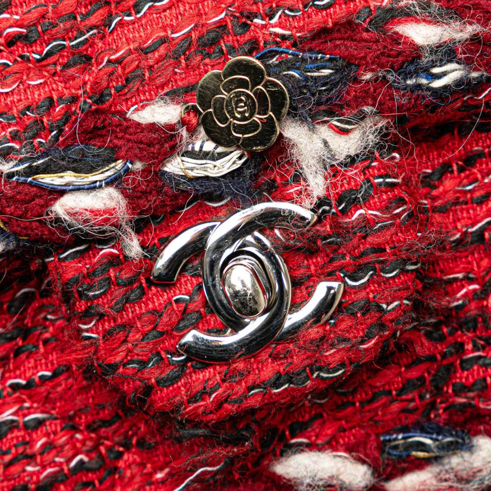 Chanel B Chanel Red Tweed Fabric Medium Braided Charms Double Flap France