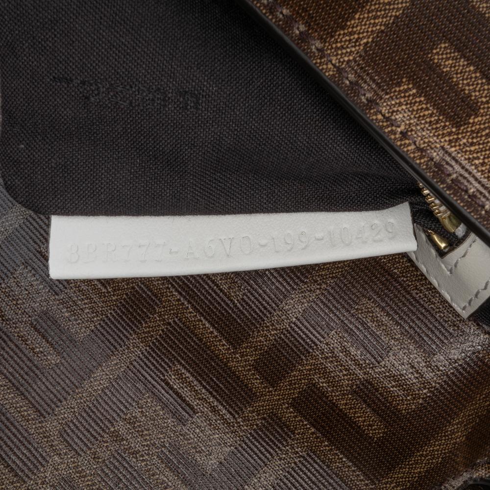 Fendi B Fendi Brown with White Coated Canvas Fabric Zucca Glazed Cage Baguette Satchel Italy