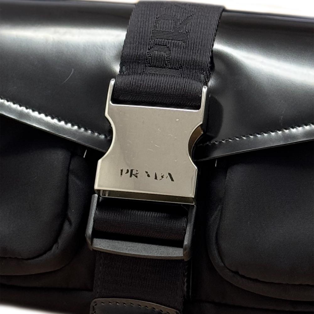 Prada AB Prada Black Nylon Fabric Re- & Spazzolato Pocket Crossbody Italy